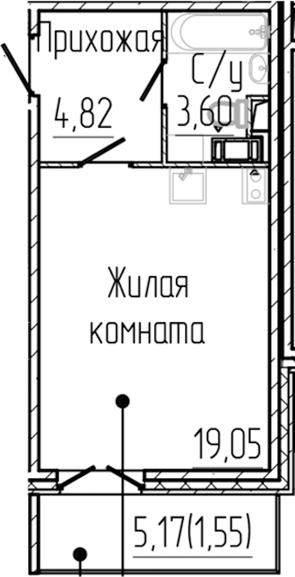 Квартира студия 29.02 м², 6/8 эт., ЖК «SERTOLOVO PARK»